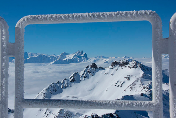 View from Cime de Caron, Val Thorens, towards les Aiguilles d'Arves