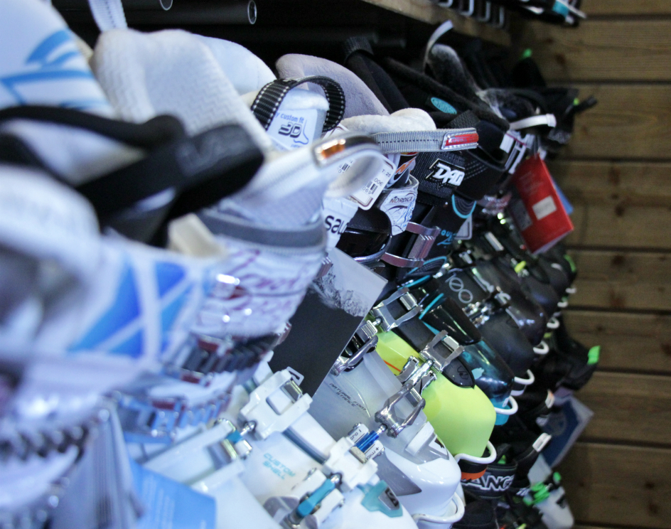 Ski boots in a ski shop, Val Thorens Ski boots in a ski shop, Val Thorens